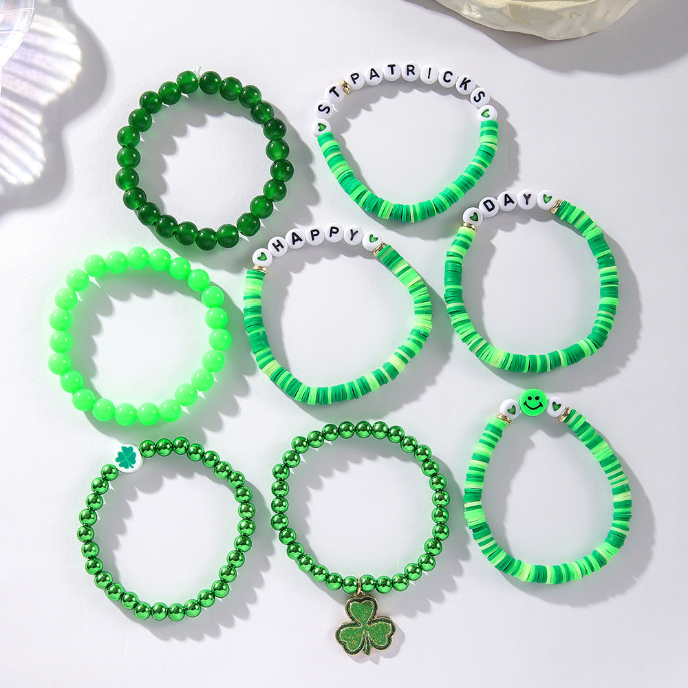 Wholesale St. Patrick's Day Beaded Four Leaf Clover Bracelet