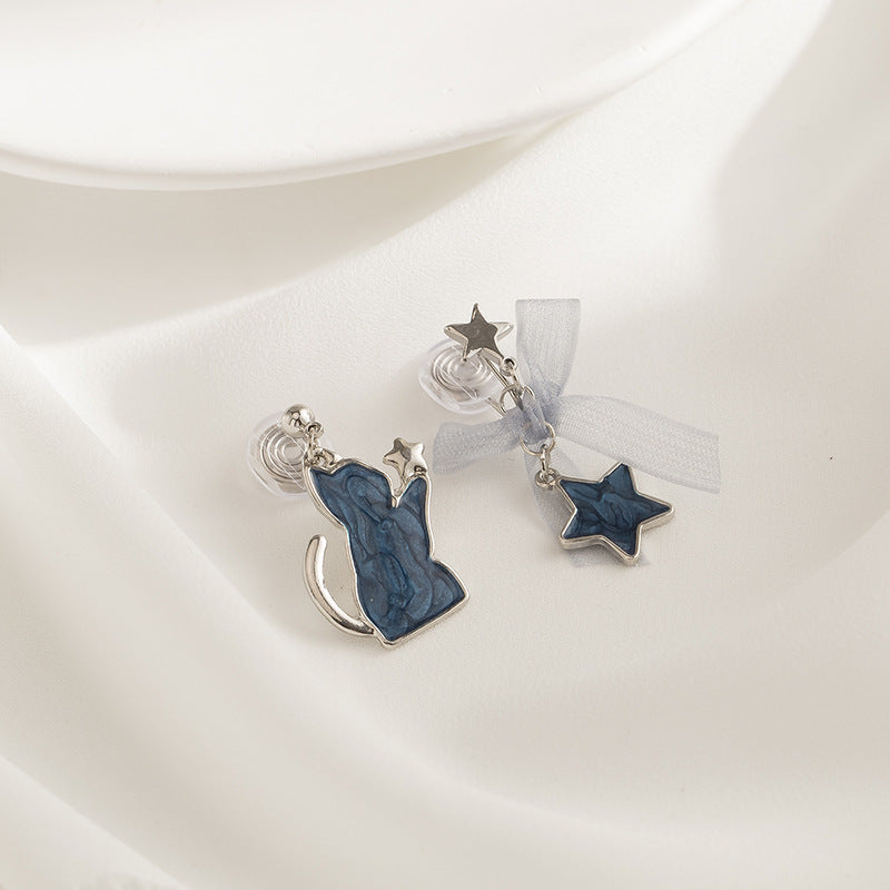 Wholesale Blue Star Bow Cat Clip-On Stud Earrings Sweet Cute Fashion Accessory for Party Boutique