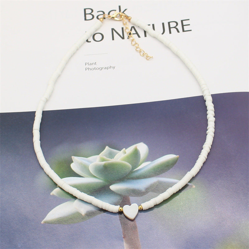 Wholesale soft pottery necklace  shell love beaded necklace