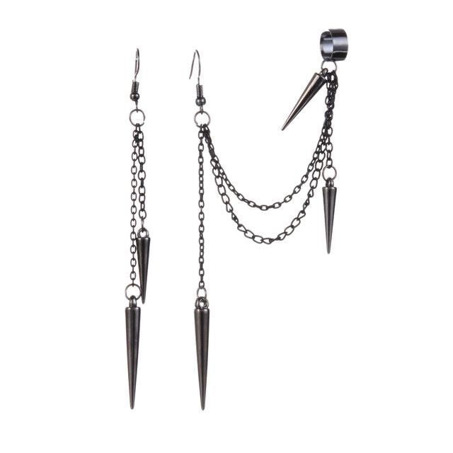 Wholesale metal long and short rivet gothic tassel earrings ear clip