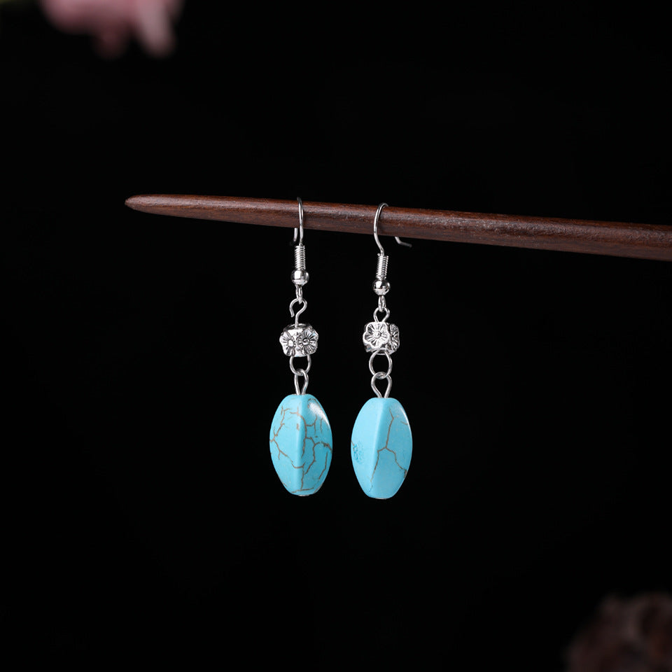 Wholesale Alloy Flower Tassel Earrings Retro Ethnic Turquoise Style Fashion Jewelry For Party Wear