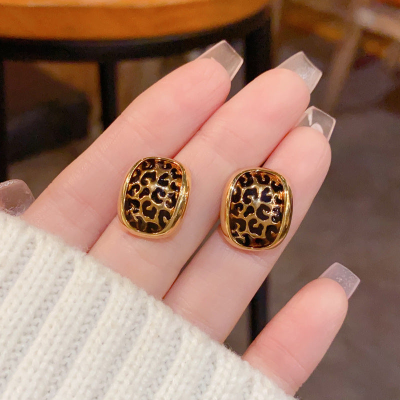 Wholesale S925 Silver Needle  Oval Leopard Earrings