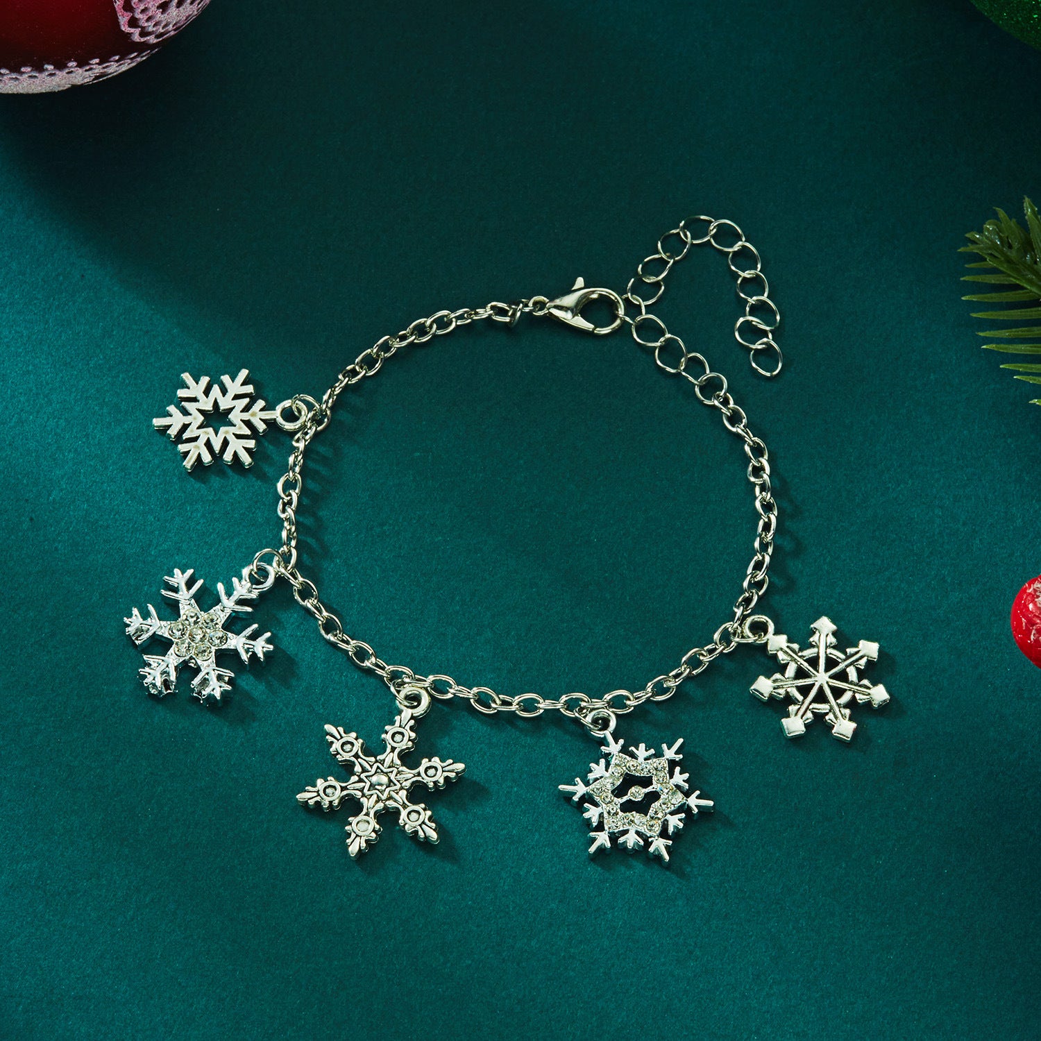 Wholesale Diamond Christmas Tree Snowflake Elk Bell Bracelet Necklace Set