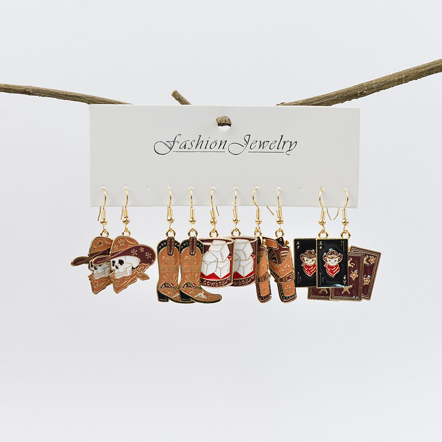 Wholesale Halloween Western Skull Cowboy Rose Skull Earrings Set