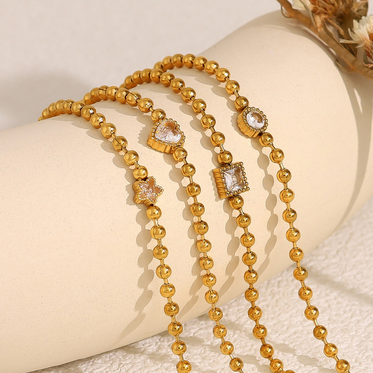 Wholesale small gold bead chain suit stainless steel diamond bracelet