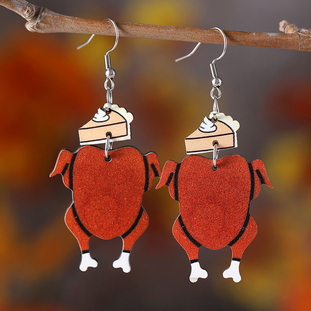 Wholesale Thanksgiving Day Pumpkin Pie Turkey Pendant Wood Earrings ACC-ES-ChuLian032