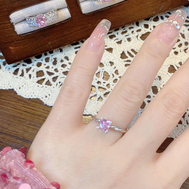 Wholesale Luminous Pink Gemstone Ring 18K Gold Plated Sweet Ring Adjustable Rings ACC-RS-GeLeisi001