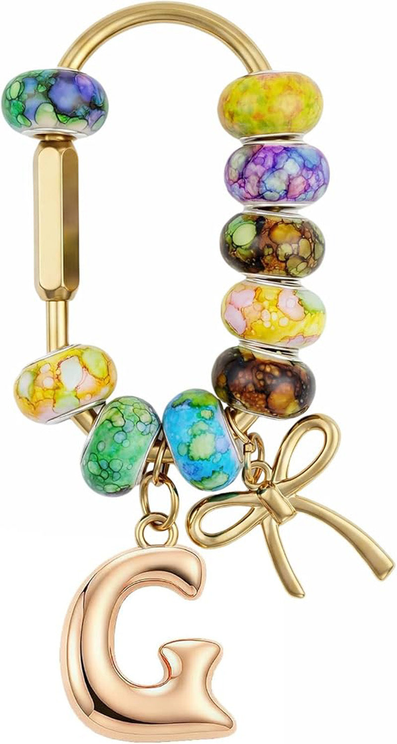 Wholesale Acrylic Colorful Beaded Letter Keychain Cute Bag Charm And Phone Pendant Trendy Car Key Accessory Boutique Resale Gift