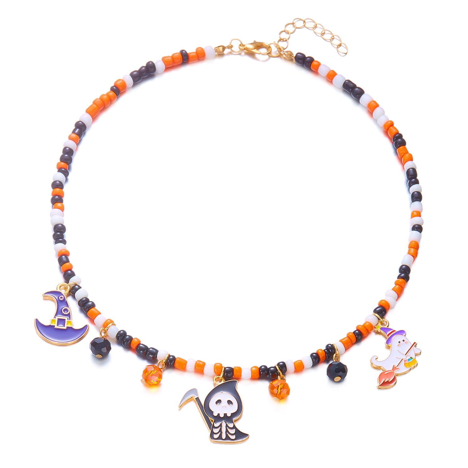 Wholesale Halloween Jewelry Pumpkin  Ghost Spider Pendant Handmade Rice Beads Necklace