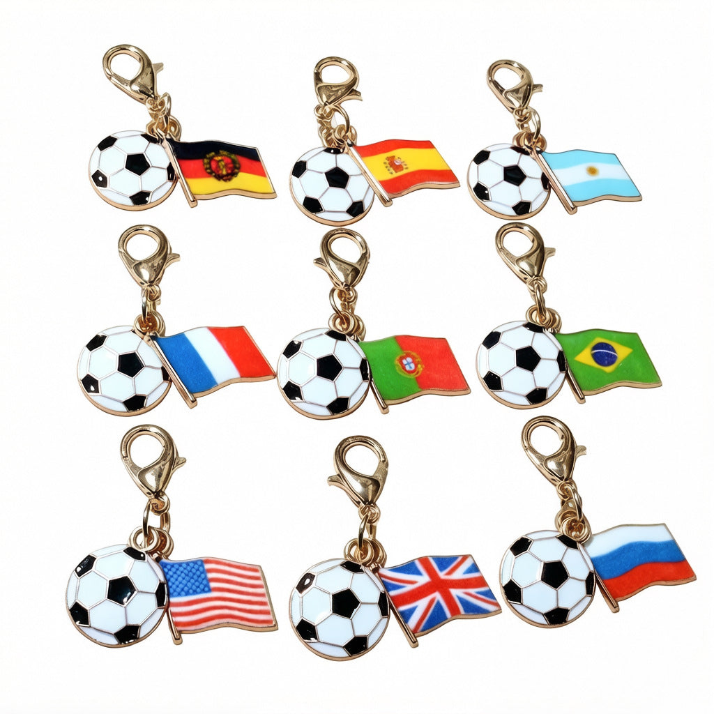 Wholesale Zinc Alloy Soccer Flag Charm Keychain Pendant for DIY Jewelry Making Boutique Resale