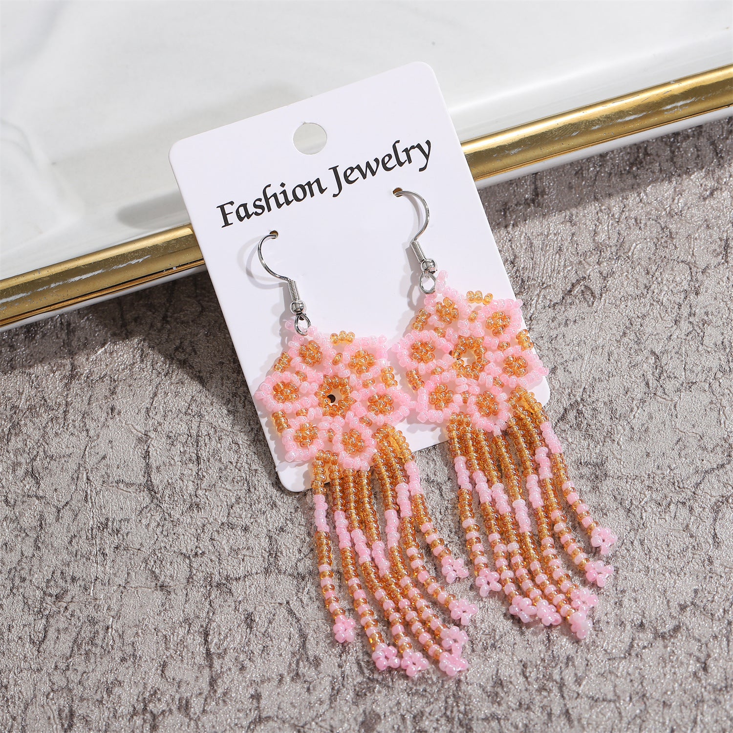 Wholesale Colorful Floral Long Tassel Drop Earrings Hand Woven Rice Beads Earrings ACC-ES-Zheq001