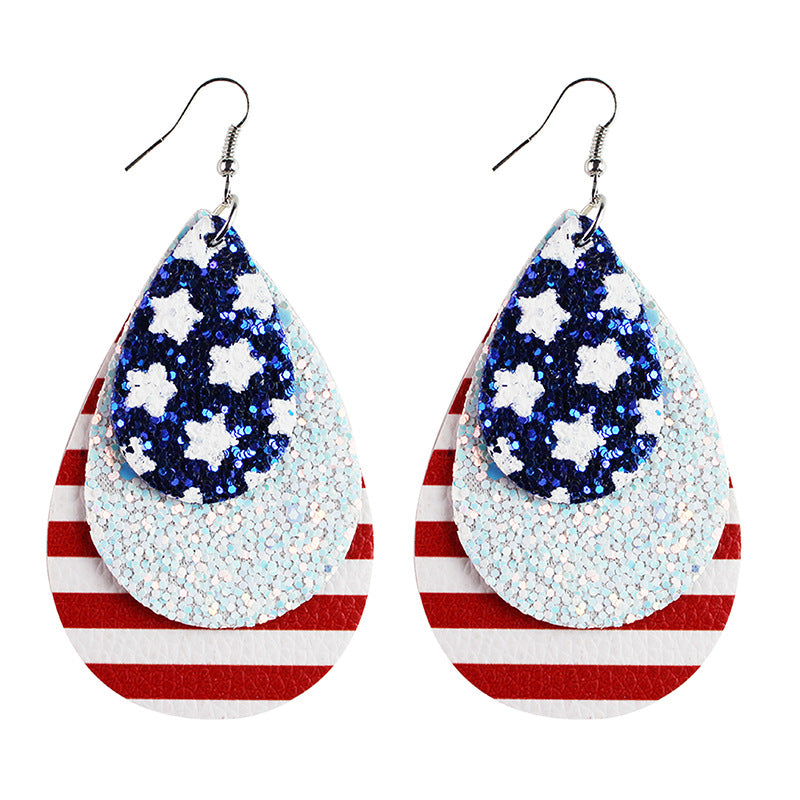 Wholesale  Flag Leather Earrings Independence Day Earrings