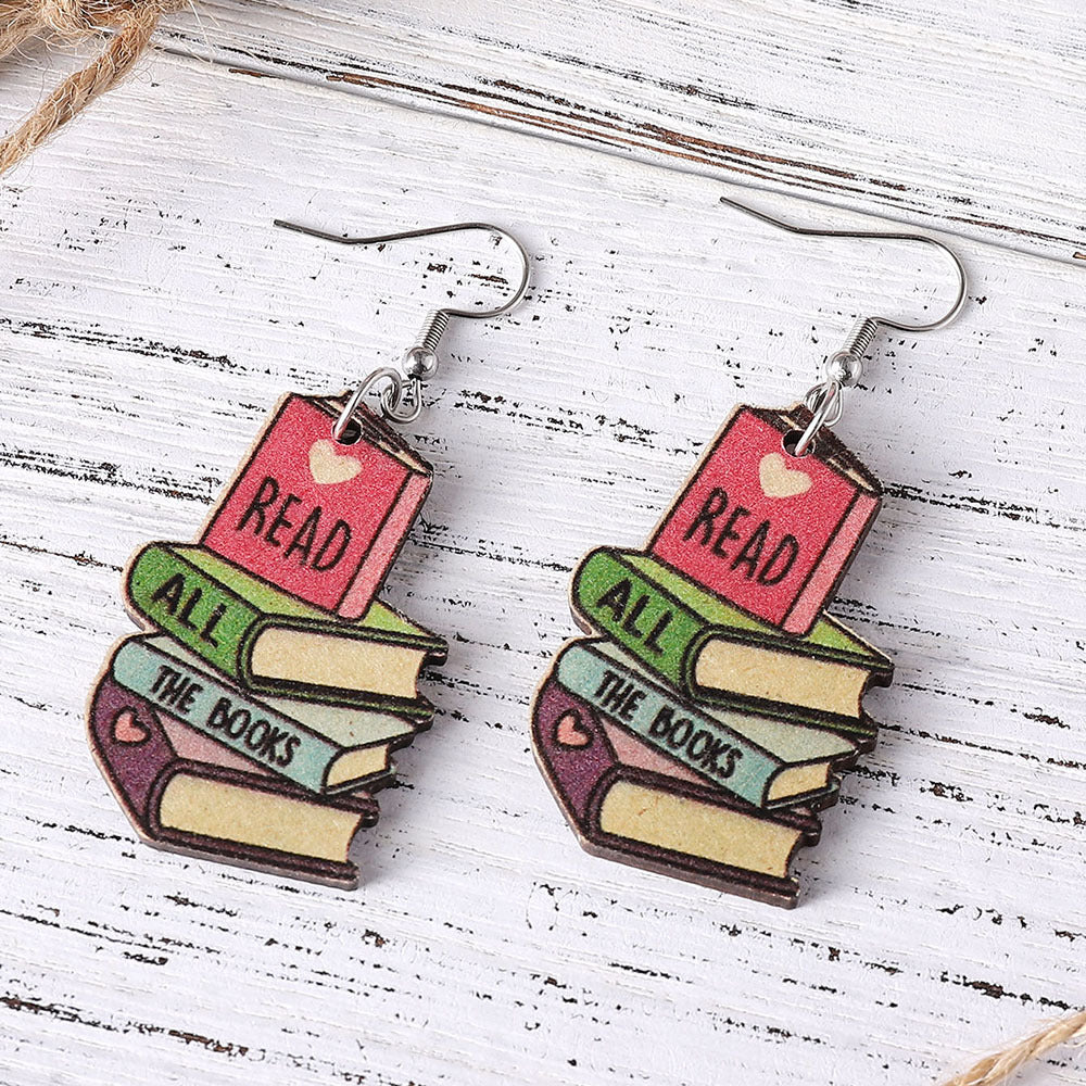 Wholesale 3D love textbook wooden earrings