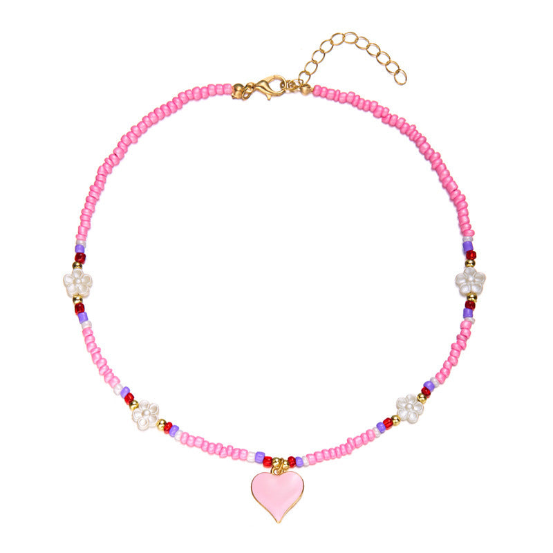 Wholesale  handmade jewelry  flower heart rice bead necklace