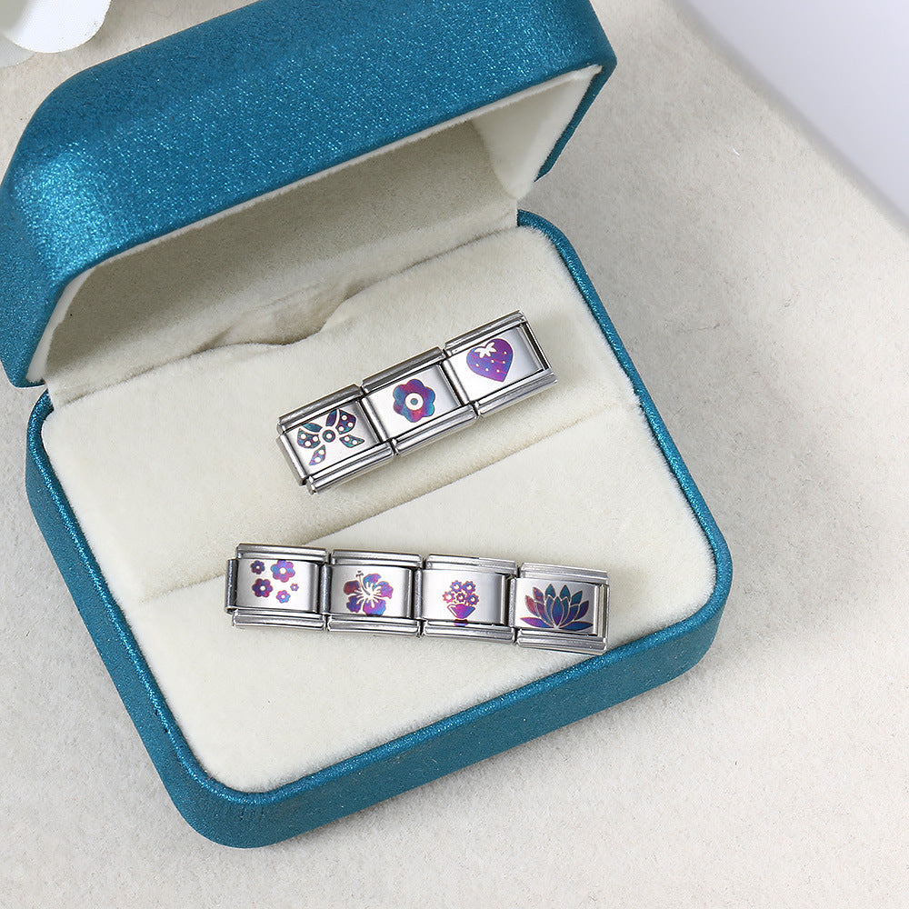 Wholesale  Italian Charm Bracelet 9mm DIY UV laser Creative Stainless Steel Composable Bracelet