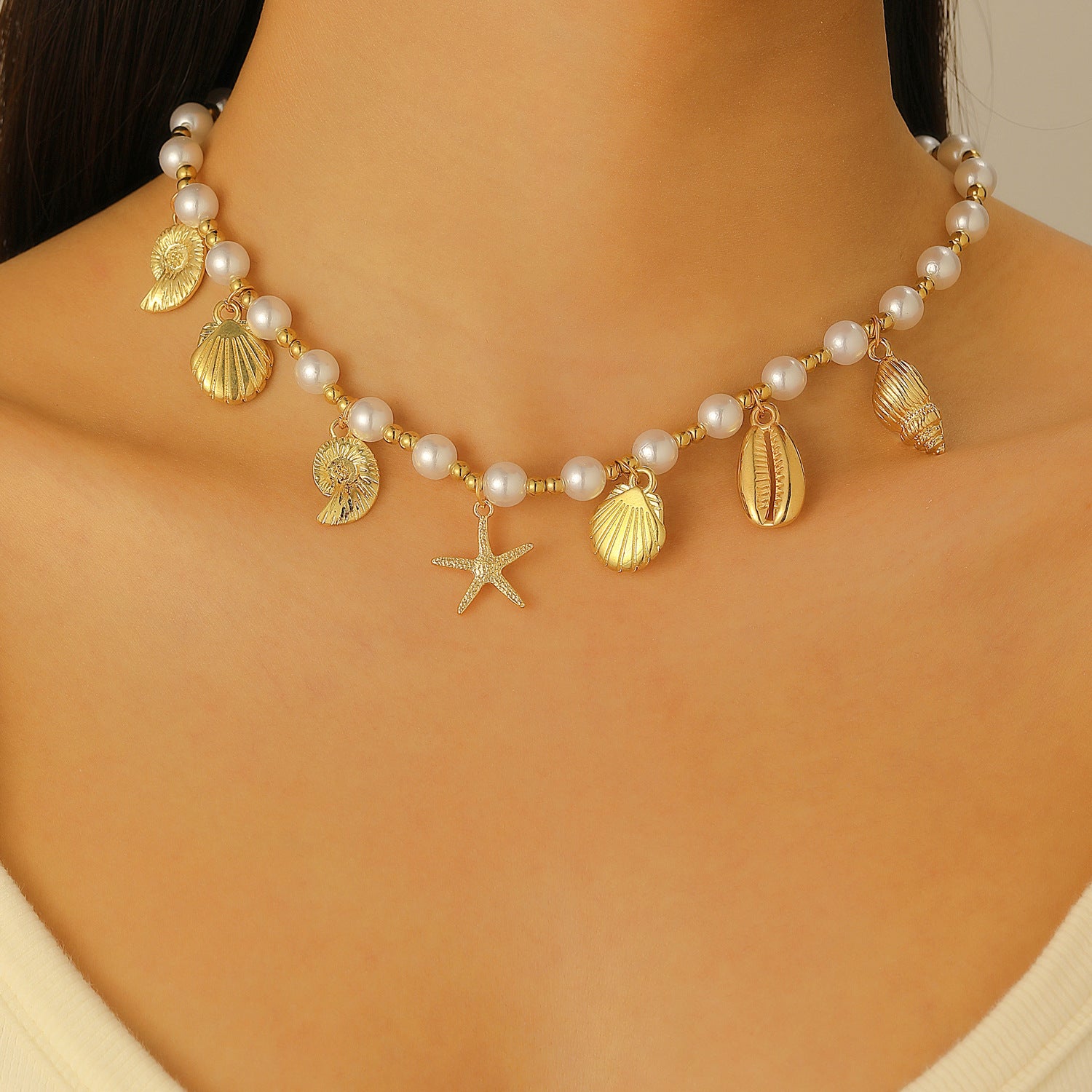 Wholesale Bohemian Summer Beach Shell Necklace And Bracelet Set Faux Pearl Starfish Conch Women S Fashion Jewelry Accessory