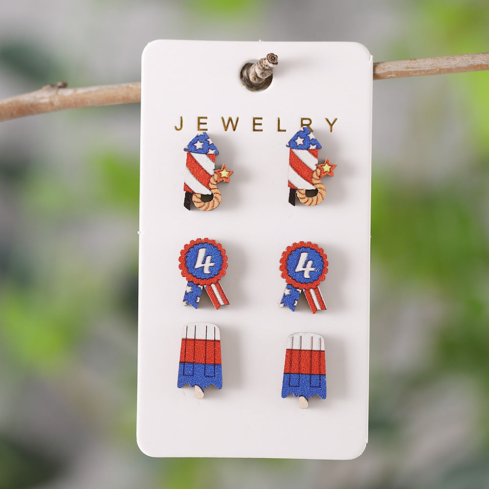 Wholesale  Independence Day Striped Stars Love Fireworks Slippers Round Earrings suit