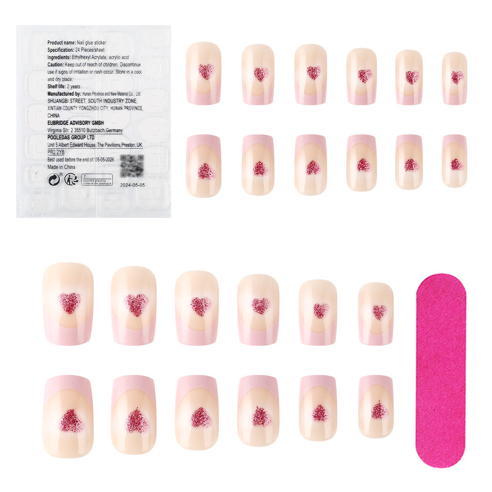 Wholesale 24 Pieces/box Valentine's Day Glitter Heart Nails Kits Nail Stickers ACC-NS-MiKe028