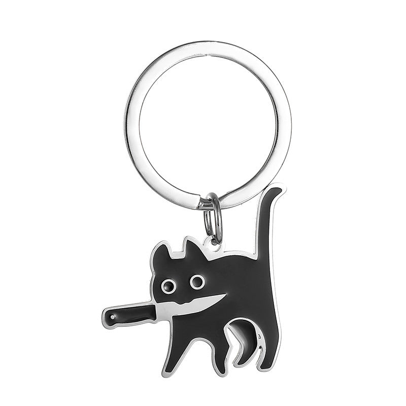 Wholesale Cartoon Kitten Holding Knife Keychain Pendant Stainless Steel Fashion Gift