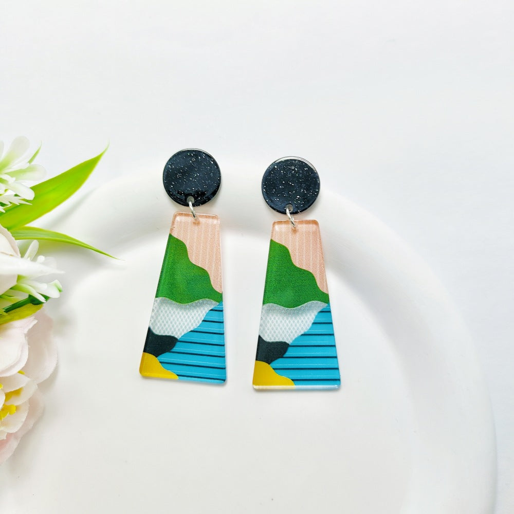 Wholesale Retro Geometric Printed Acrylic Sheet Earrings Vintage ACC-ES-Qiyu016