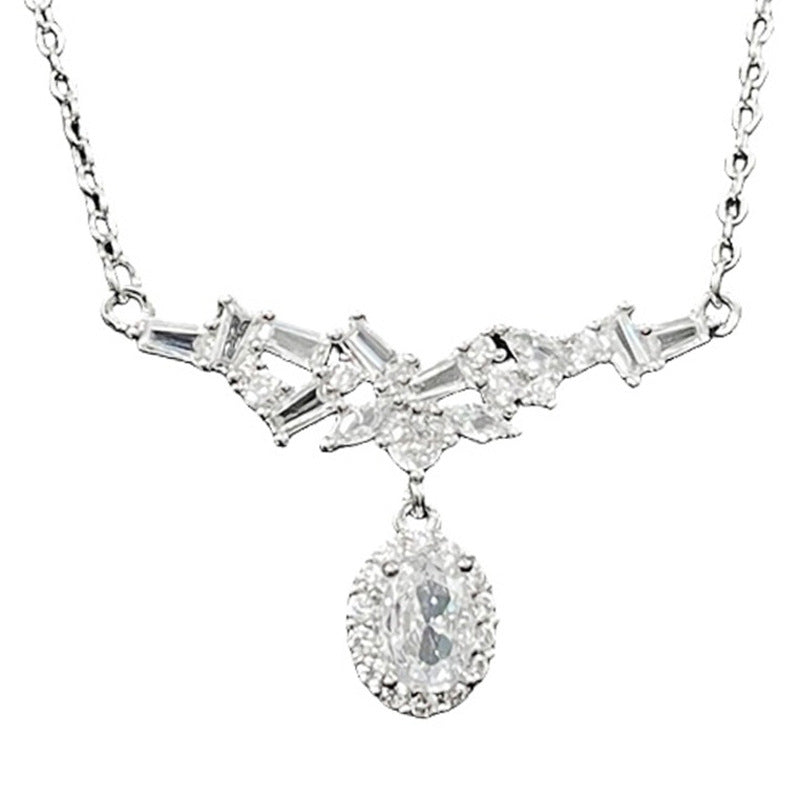Wholesale  Micro-inlaid Zircon Water Drop Necklace  Three-dimensional Butterfly Full Diamond  Clavicle Chain