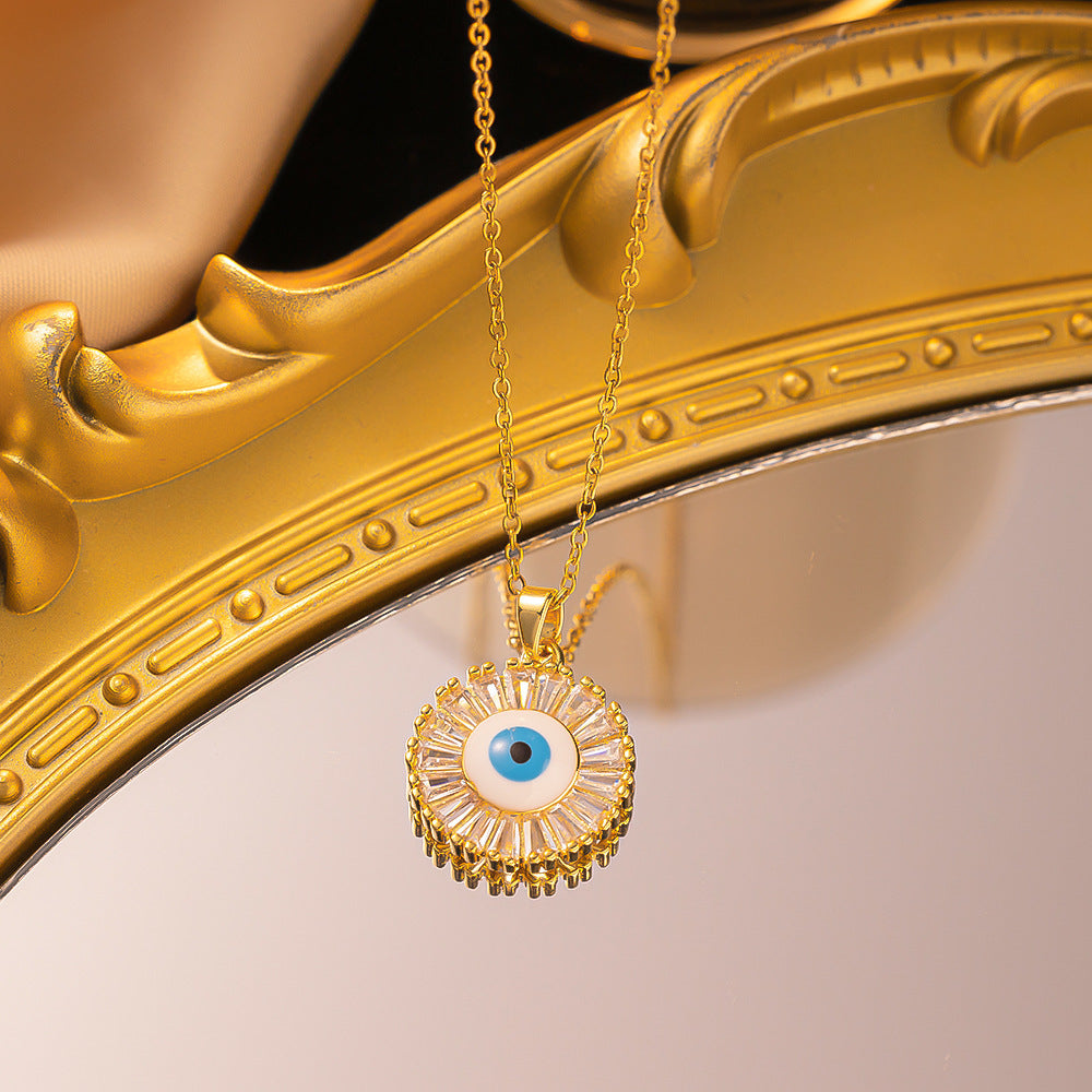 Wholesale non-fading blue eye devil eye titanium steel necklace
