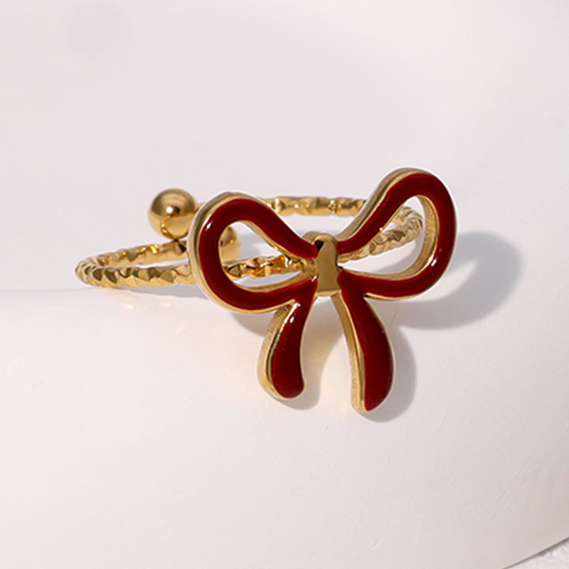 Wholesale cute gold plated bow open stainless steel ring