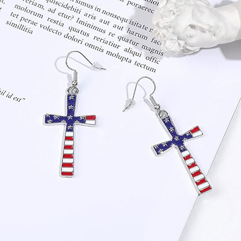 Wholesale  Independence Day Earrings Cross Earrings Oil Drops US Star Flag Pendant Necklaces