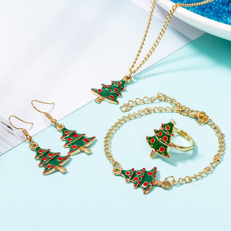 Wholesale Christmas Cute Santa Claus Oil Drop Necklaces Alloy Ring Earrings Bracelet Set ACC-NE-MDD001