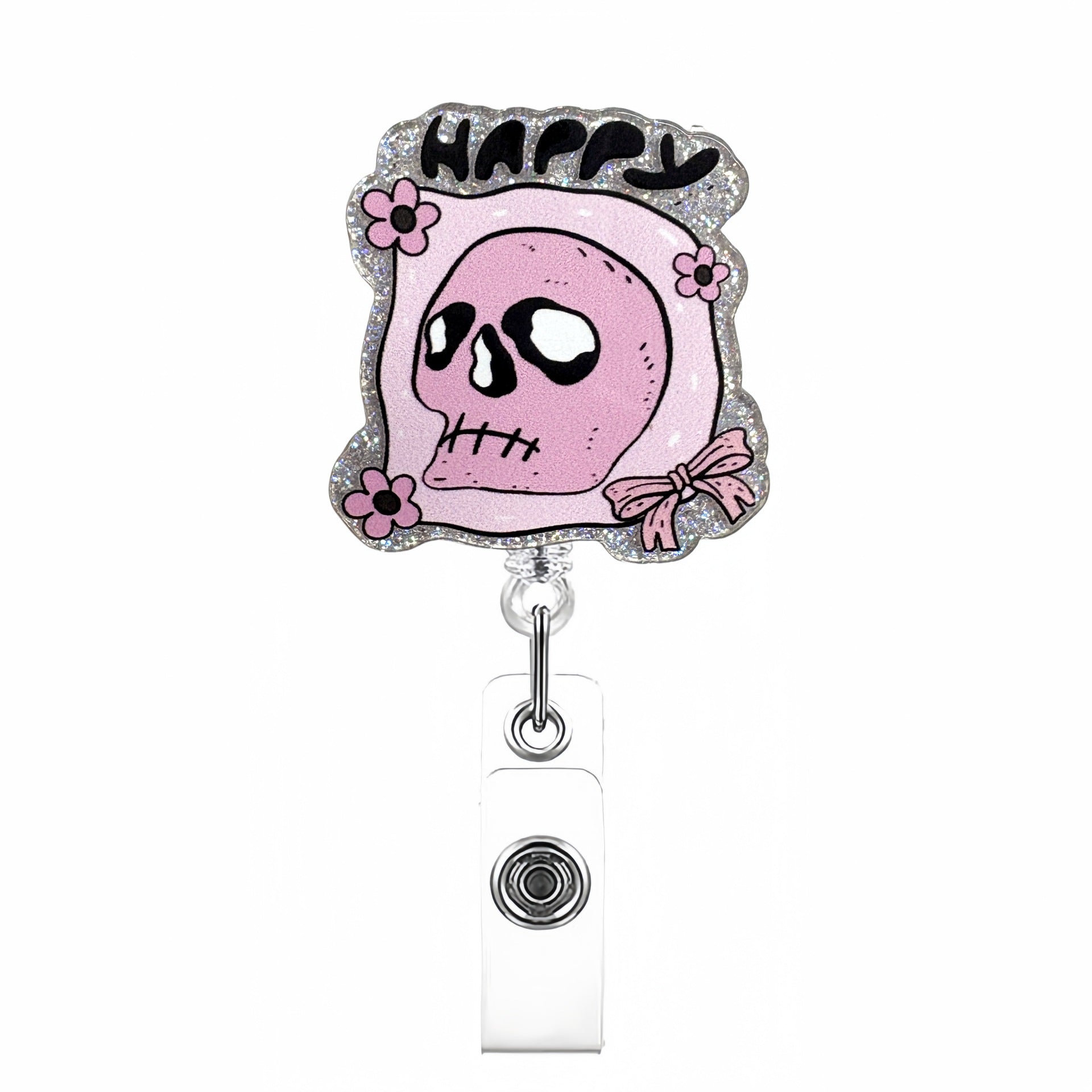 Wholesale Pink Halloween Acrylic Retractable Clip Badge Keychain