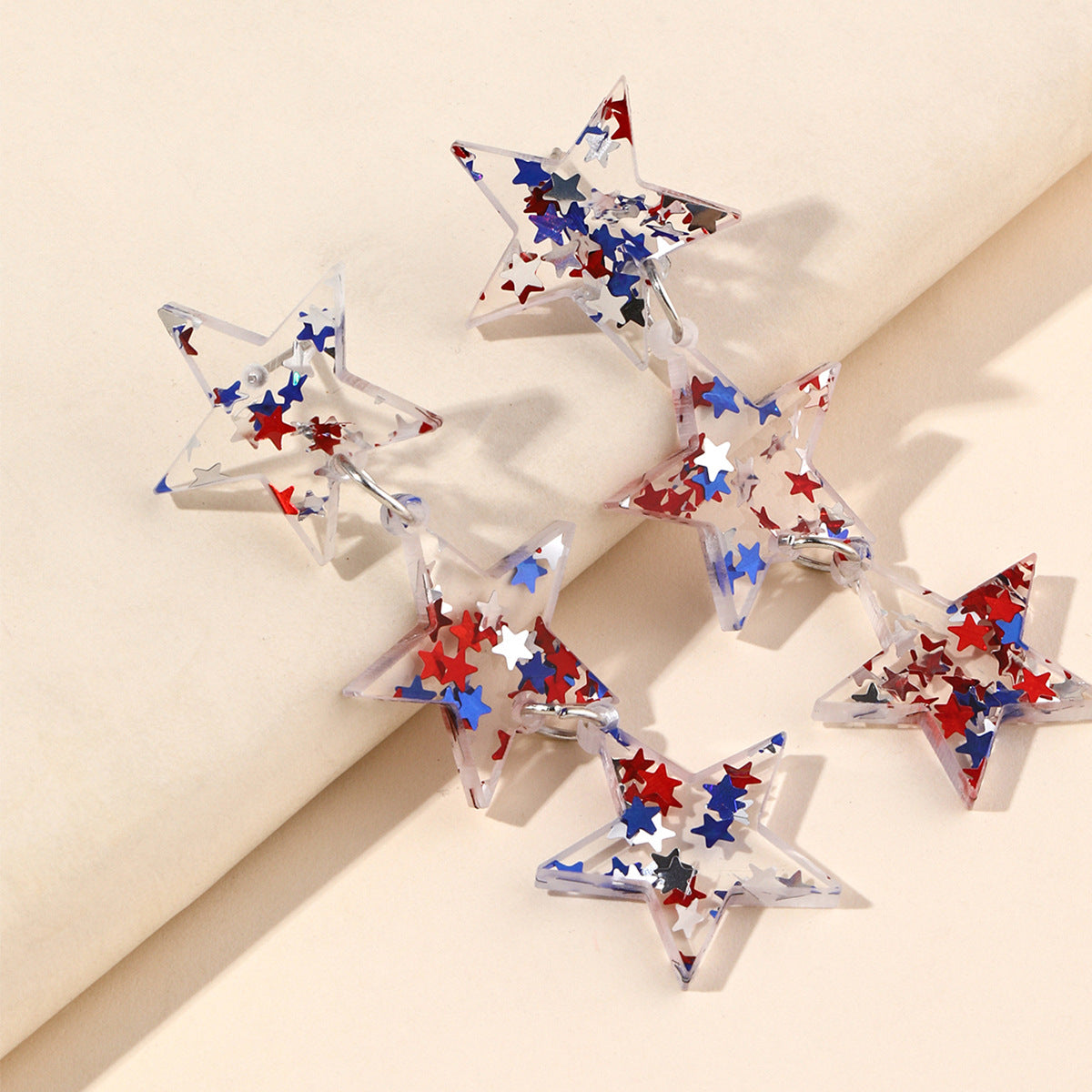 Wholesale five-pointed star glitter acrylic American Independence Day earrings