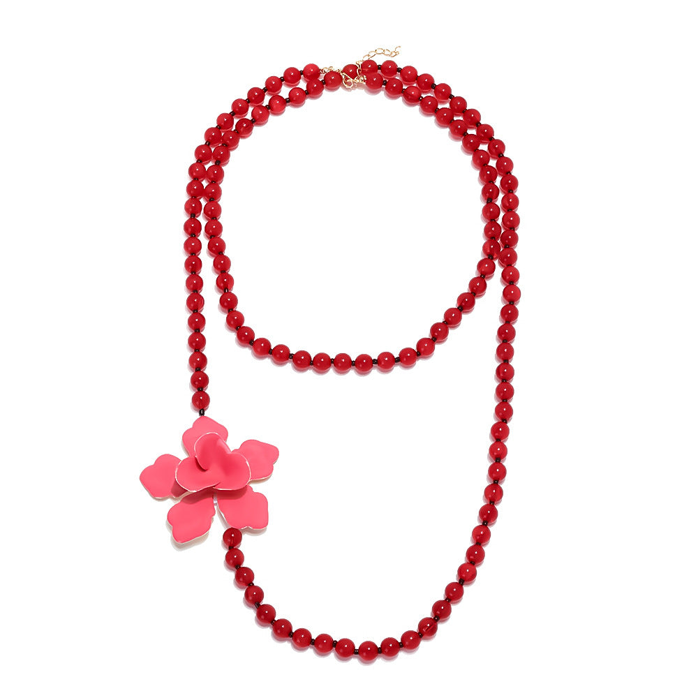 Wholesale Exaggerated Beads Dripping Oil Large Flower Pendant Necklace