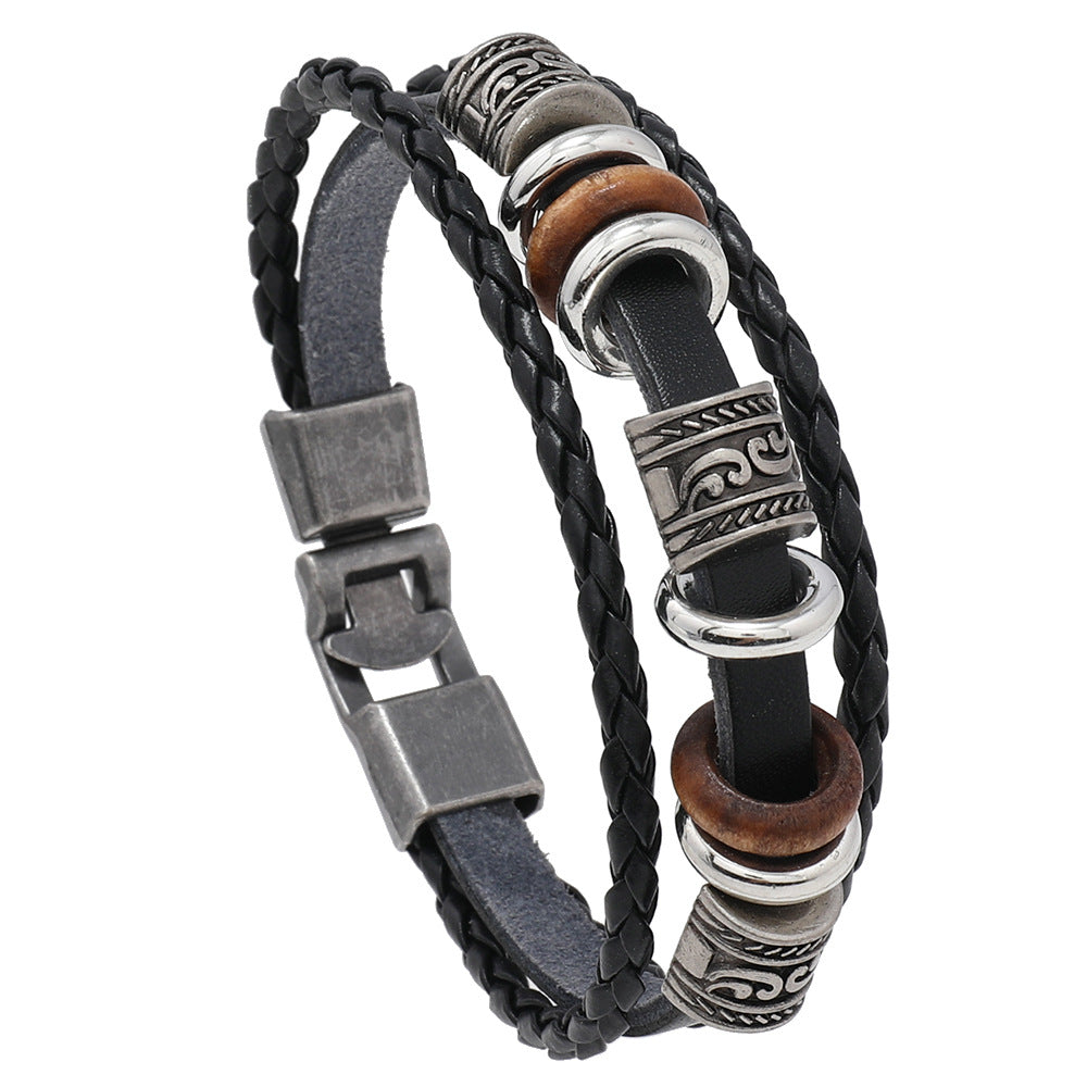 Wholesale Vintage Braided Bracelet Punk Multi-layered Beaded Bracelet for Men ACC-BT-Saih012