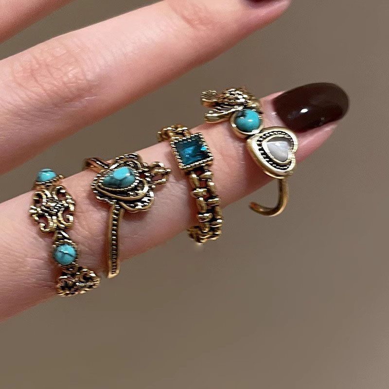 Wholesale Geometric Heart Rhinestone Ring,  Adjustable Opening Alloy Crown Iris Design,  Fashion Accessory Boutique Resale