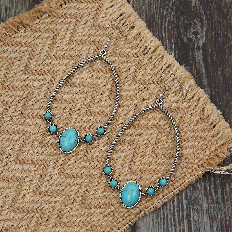 Wholesale Retro Statement Drop Earrings Turquoise Color Design for Wedding Party Gift Jewelry Accessory