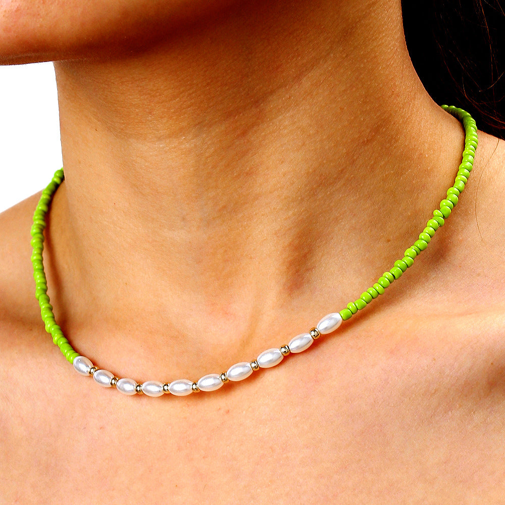 Wholesale Dopamine Beaded Necklace Colored Rice Beads Devil Eye Clavicle Chains Choker Necklaces ACC-NE-ZhuJi007