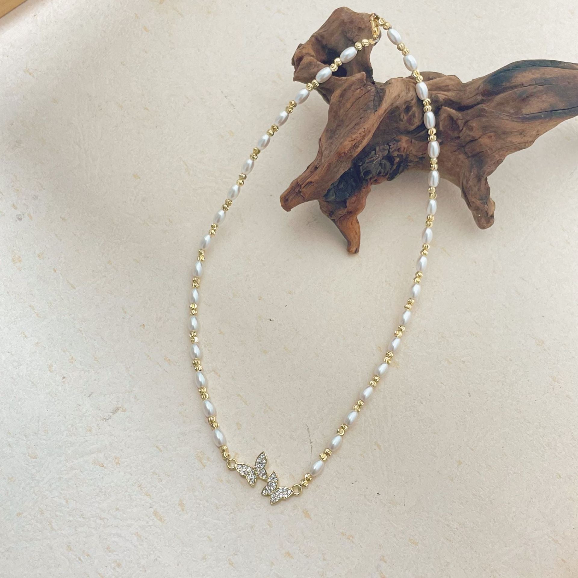 Wholesale  Rice Necklace Butterfly Love Pearl Necklace