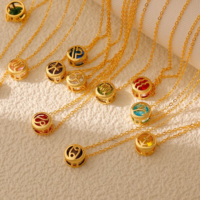 Wholesale Stainless steel Double-sided Hollow Twelve Constellations Necklace