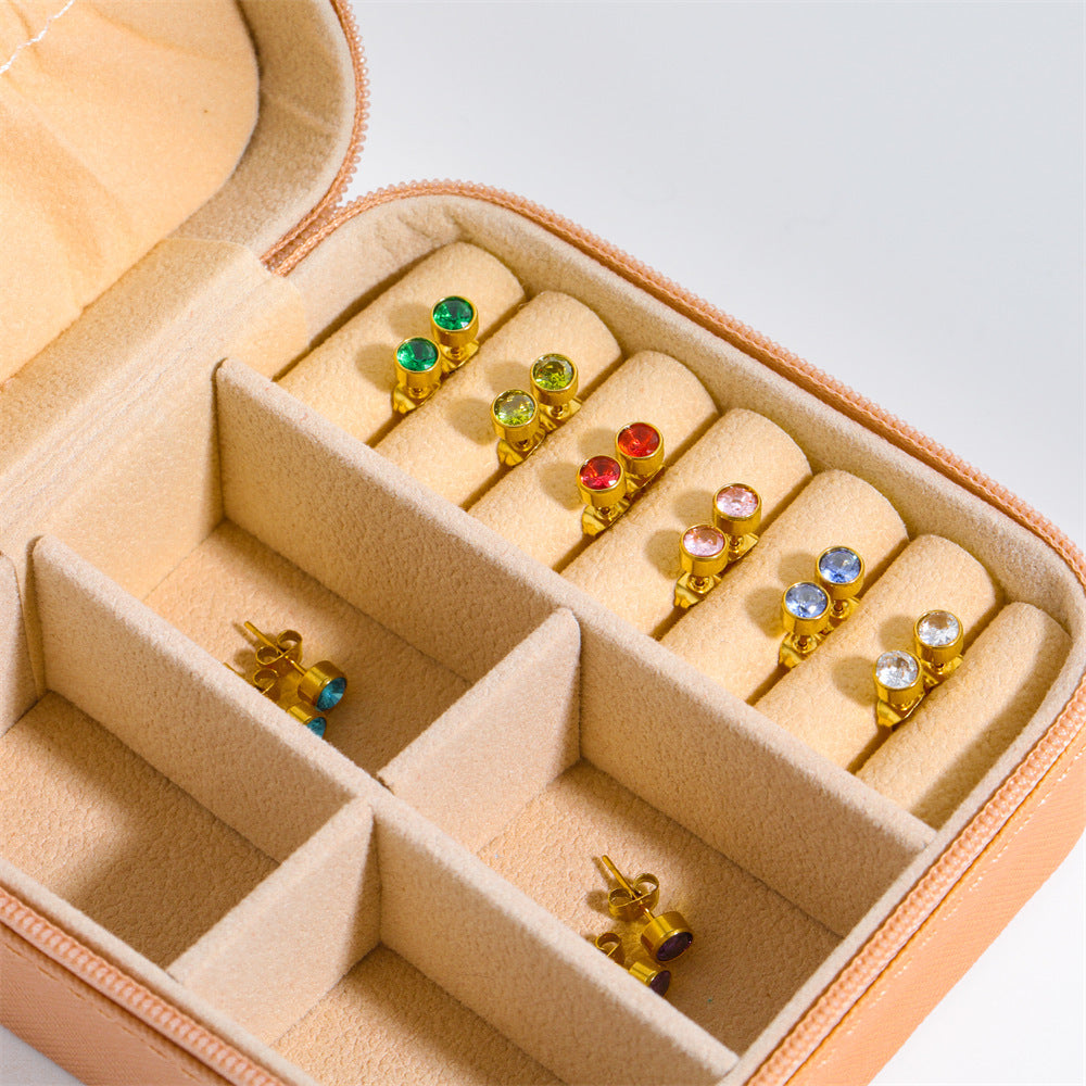 Wholesale Copper 18K Gold-plated Zircon, Twelve Zodiac Signs, Birthstones, Stainless Steel Earrings