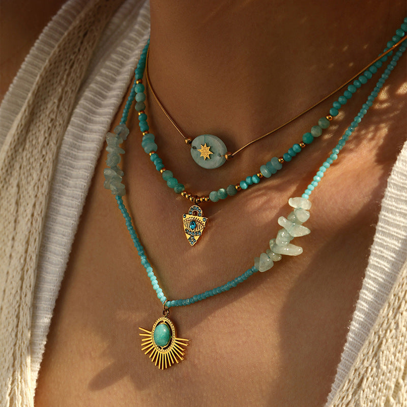 Wholesale Natural Stone Stainless Steel  Pendant Necklace