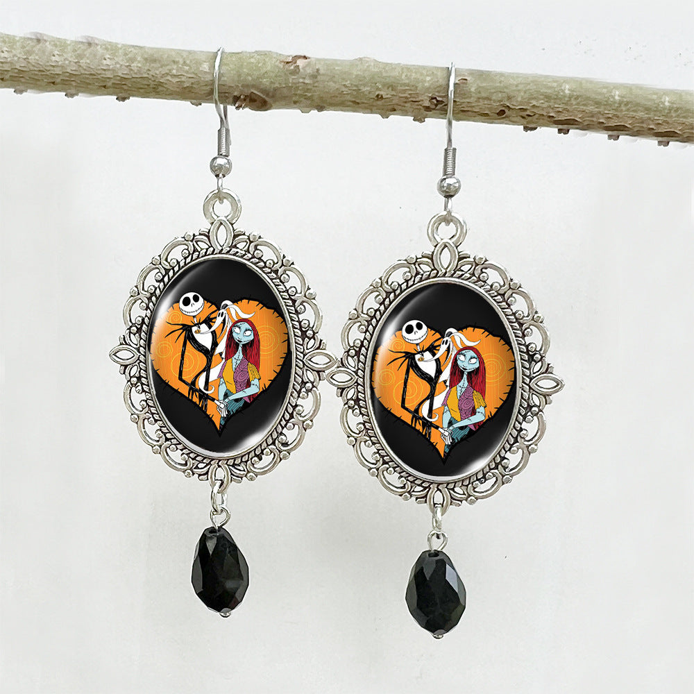 Wholesale Halloween Stainless Steel Ear Hook Oval Lace Metal Earrings ACCVIP-ES-XiangLian004