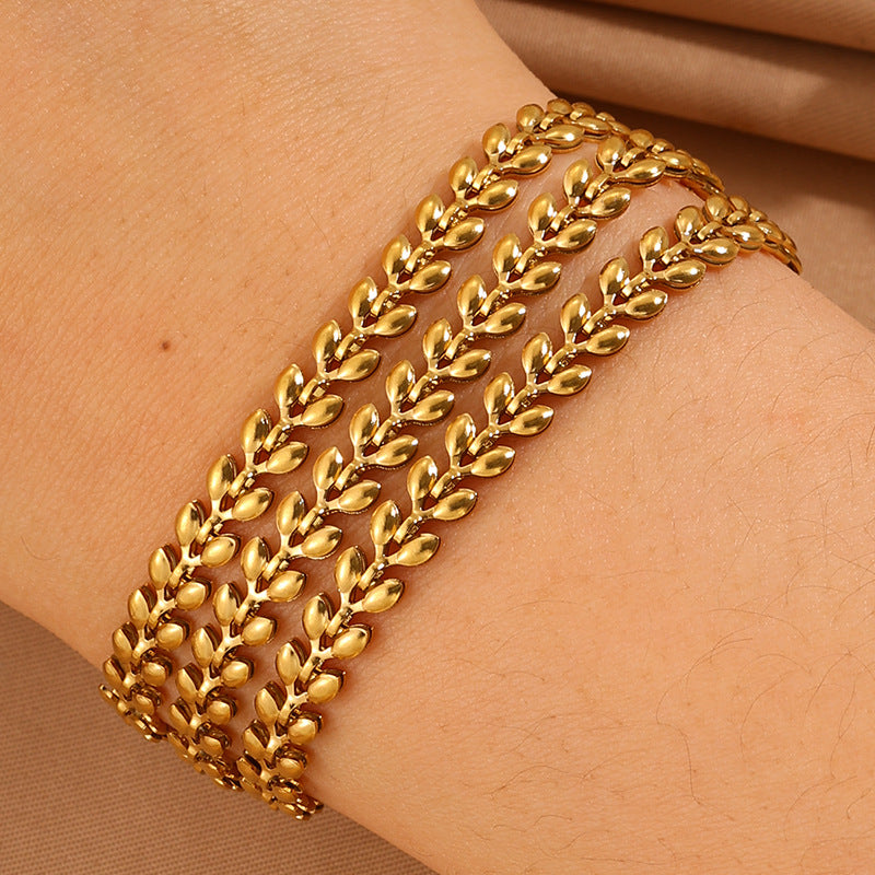 Wholesale Wheat Ear Three-Color Titanium Steel Bracelet for Women - Modern Fashion Accessory