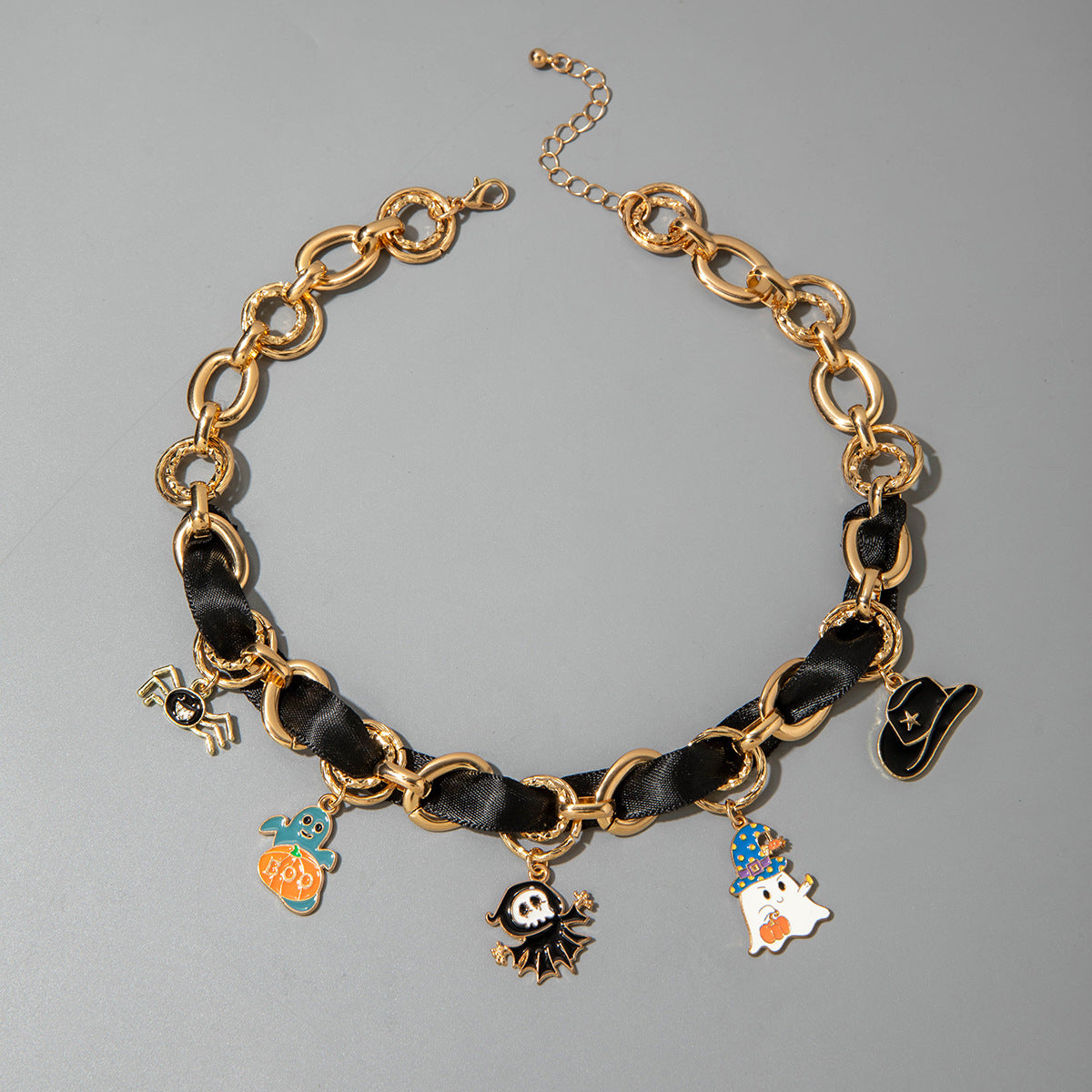 Wholesale Leather patchwork oil drip ghost  clavicle necklace