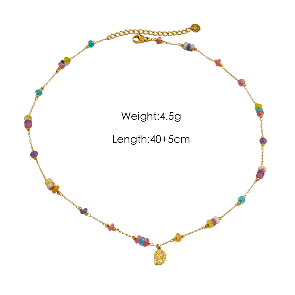 Wholesale  Light Luxury  Colorful Gravel Beaded Natural Pearl Beaded 14K Gold Stainless Steel Pendant  Necklace