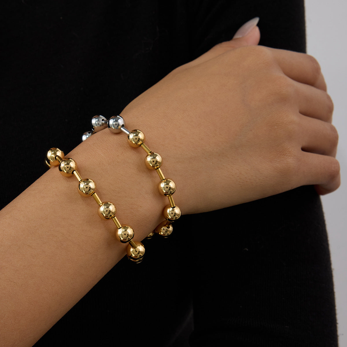 Wholesale 18k gold stainless steel gold and silver color matching bead chain bracelet