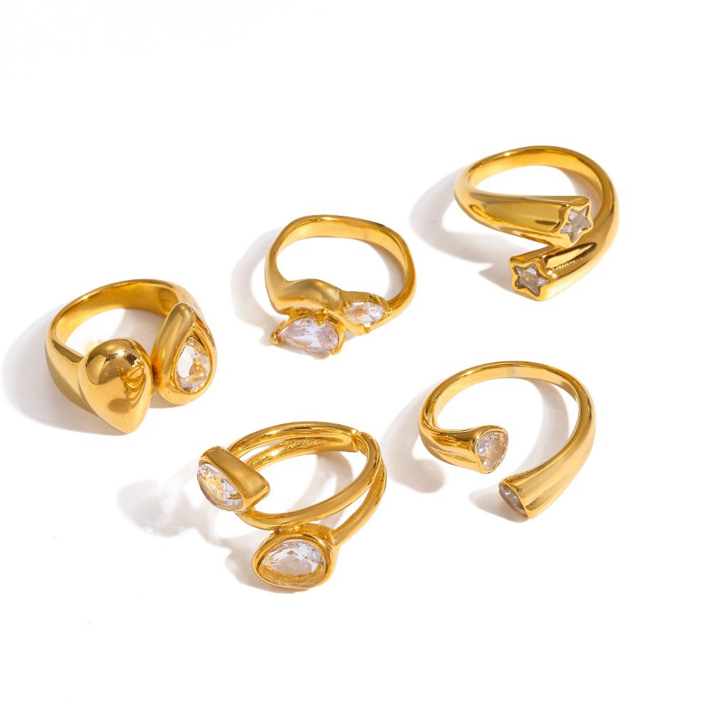 Wholesale Trendy Stackable Zircon Star Ring In Stainless Steel Fashion Jewelry Accessory Gift For Everyday Wear
