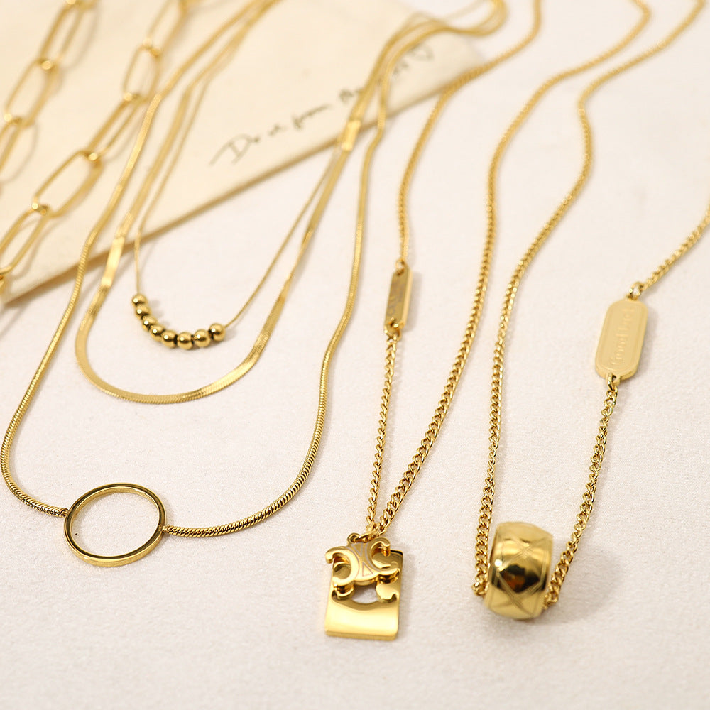 Wholesale retro style 18K gold plated titanium steel combination necklace