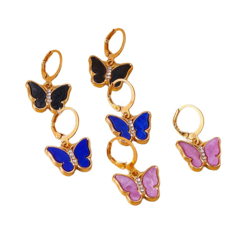 Wholesale Oil drip butterfly earrings set