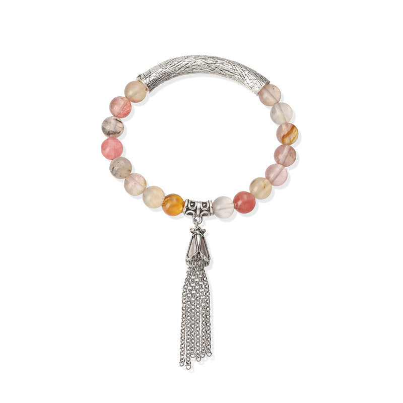 Wholesale New Chinese Style Gun Black Stone Bead Bracelet With Tassel Unisex Retro Wedding Gift Jewelry Accessory