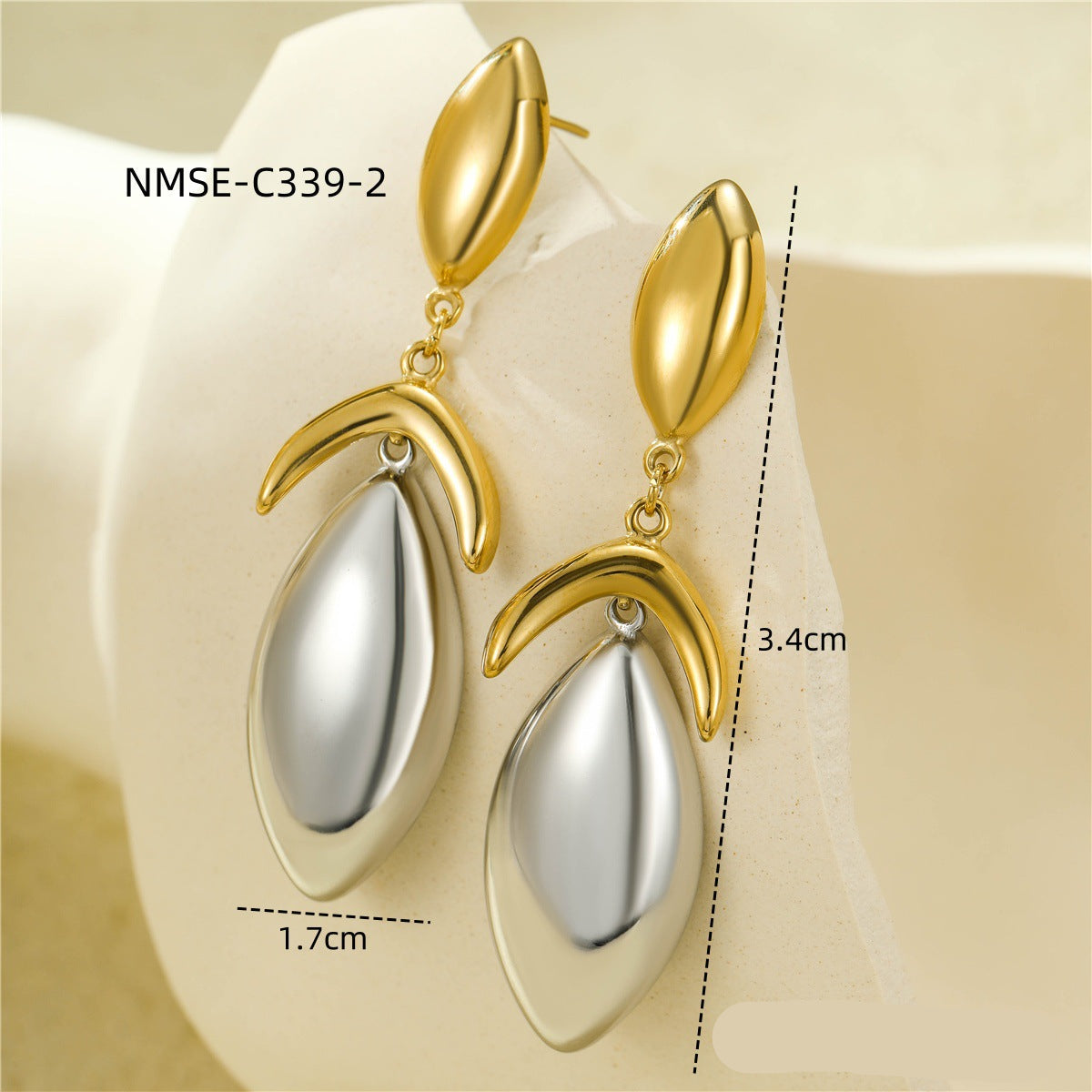 Wholesale Color Stainless Steel Petals Geometric Hammer Pattern Pendant Plated with 18K Gold Stitching Series Earrings